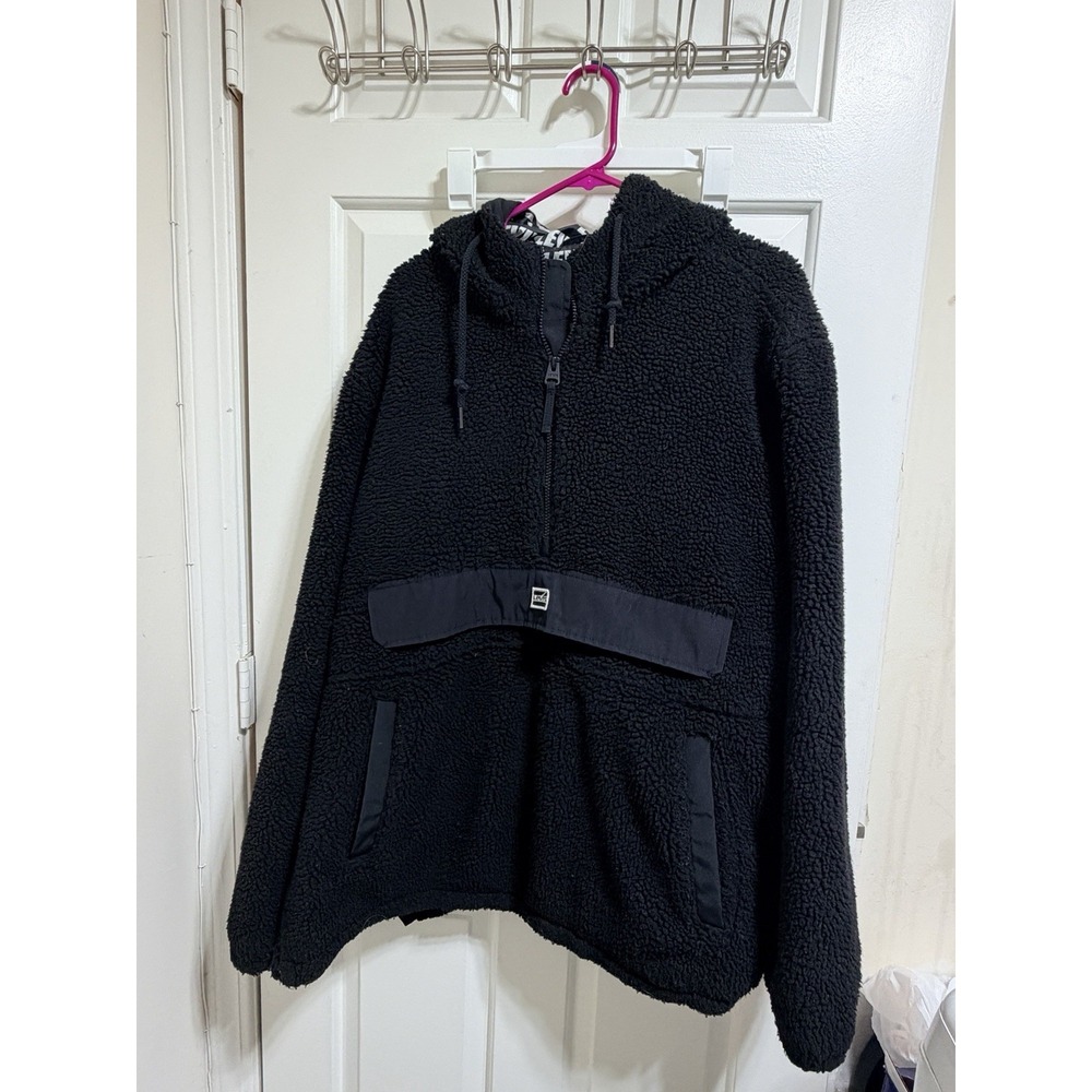 Levi's Men's Faux Sherling Hooded 1/2 Zip Pullover Black XXL MSRP $180 Y2K Style